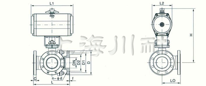 Q645F氣動三通球閥結構圖